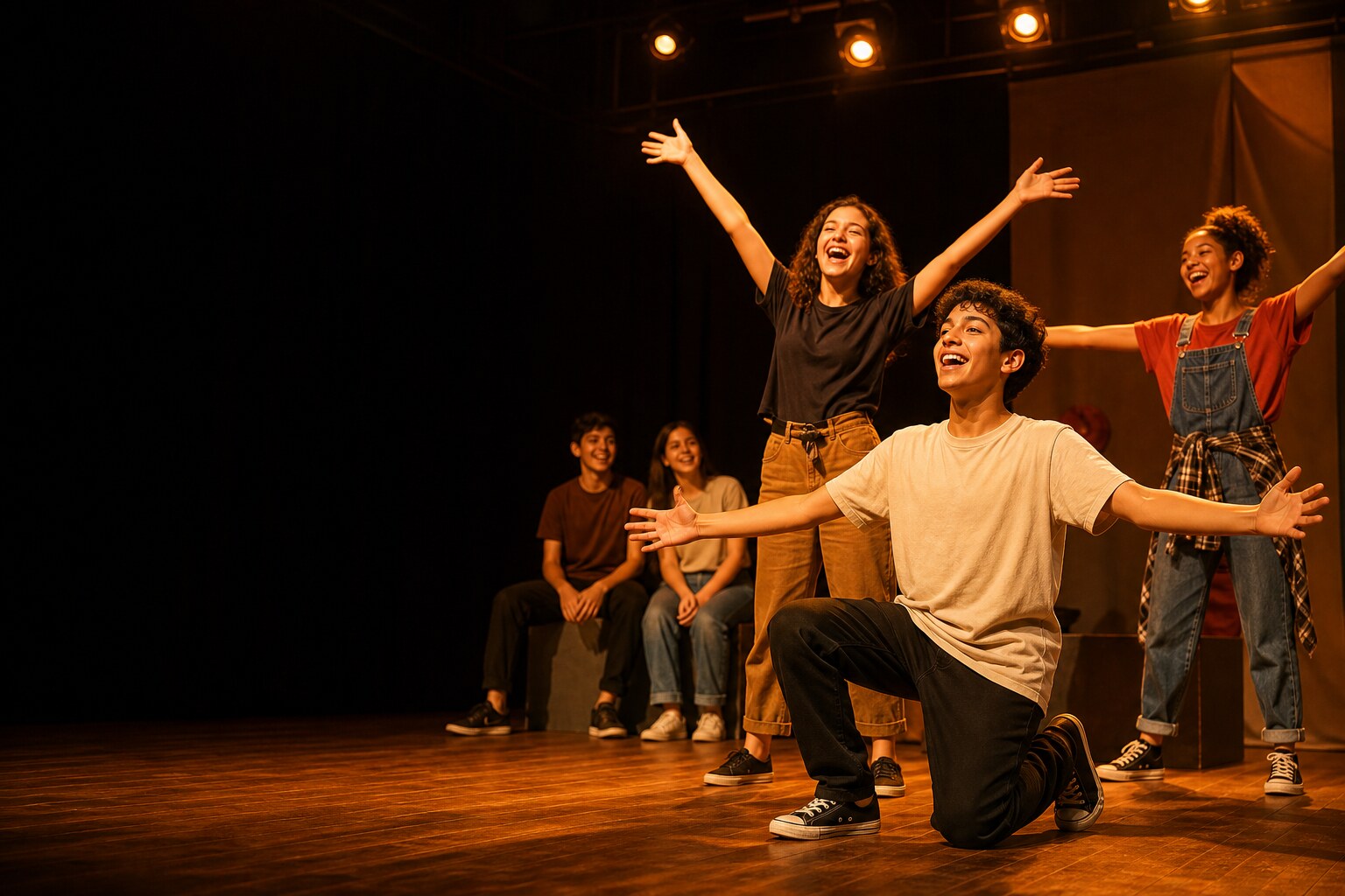 Jovens participando de oficina de teatro