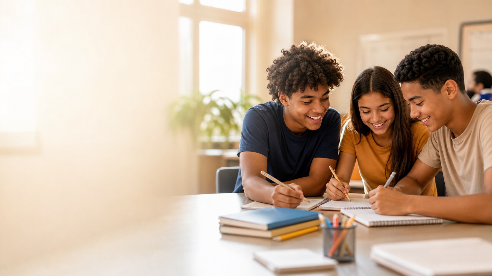 Estudantes escrevendo em sala de aula
